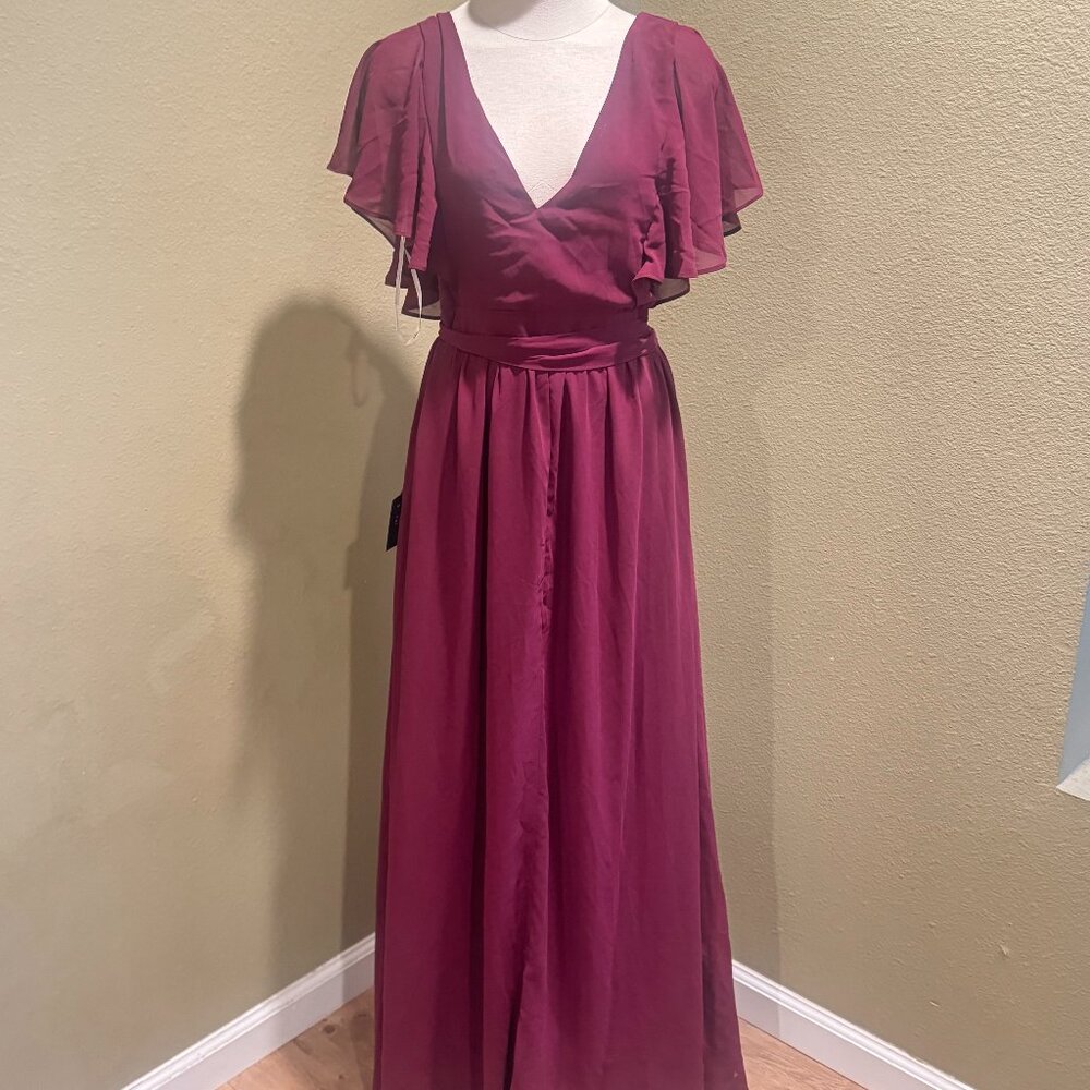 Lulus Wine Flutter Sleeve V-Neck Maxi Dress | NWOT | M